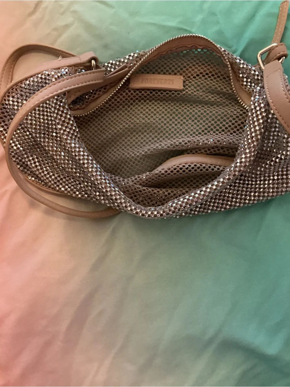Forever 21 Rhinestone Silver Crystal Mesh Shoulder Bag NWOT
